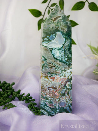 Pink Moss Agate Tower - Krystallized