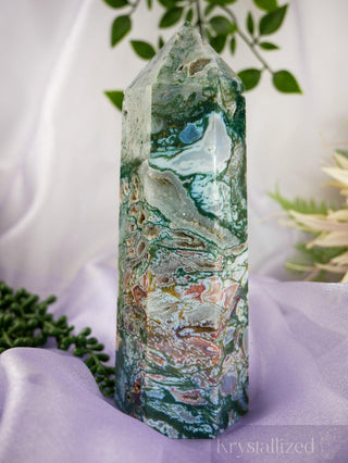 Pink Moss Agate Tower - Krystallized