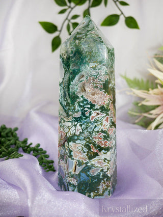 Pink Moss Agate Tower - Krystallized