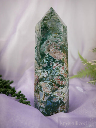 Pink Moss Agate Tower - Krystallized